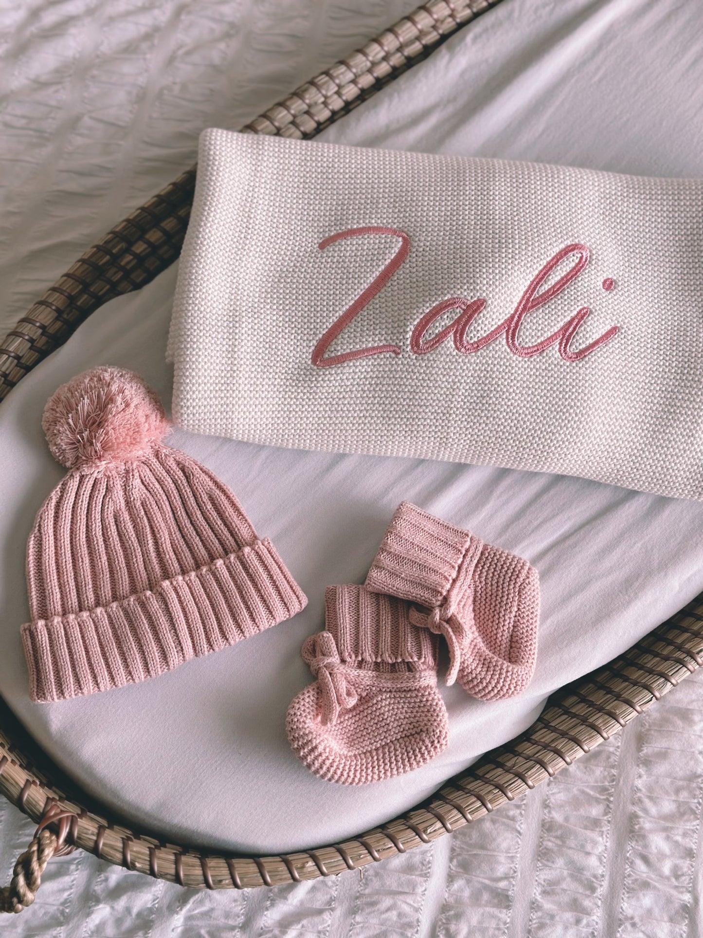 Personalised White Knitted Baby Blanket