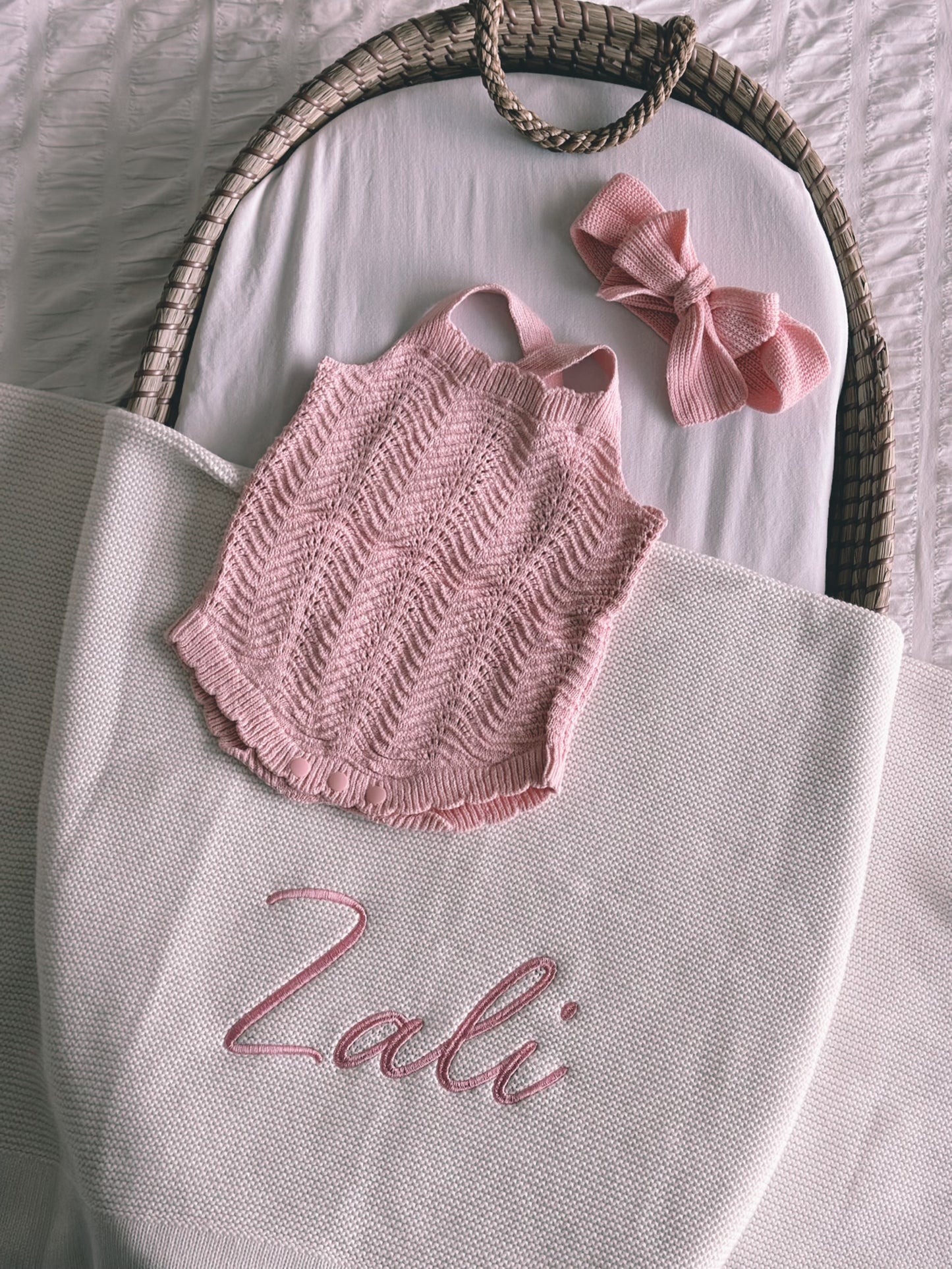 Personalised White Knitted Baby Blanket
