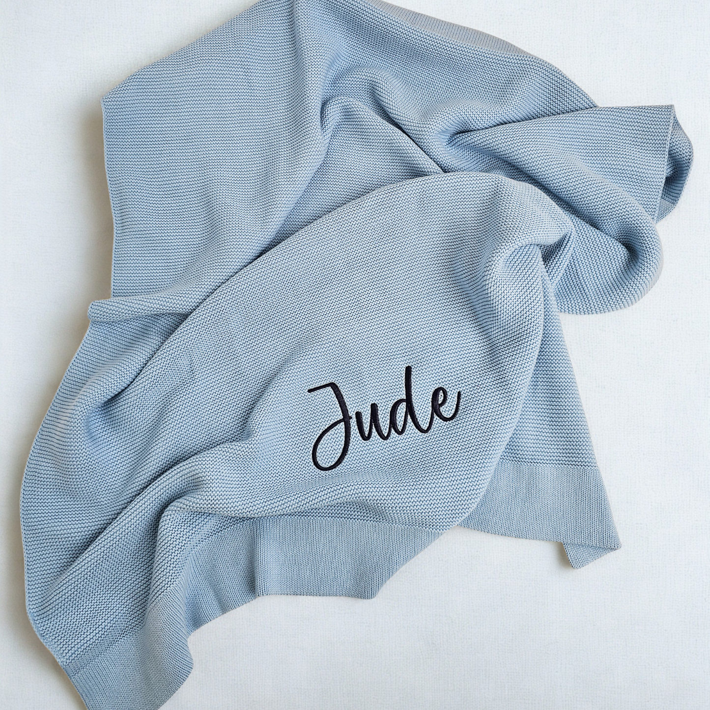 Personalised Blue Knitted Baby Blanket