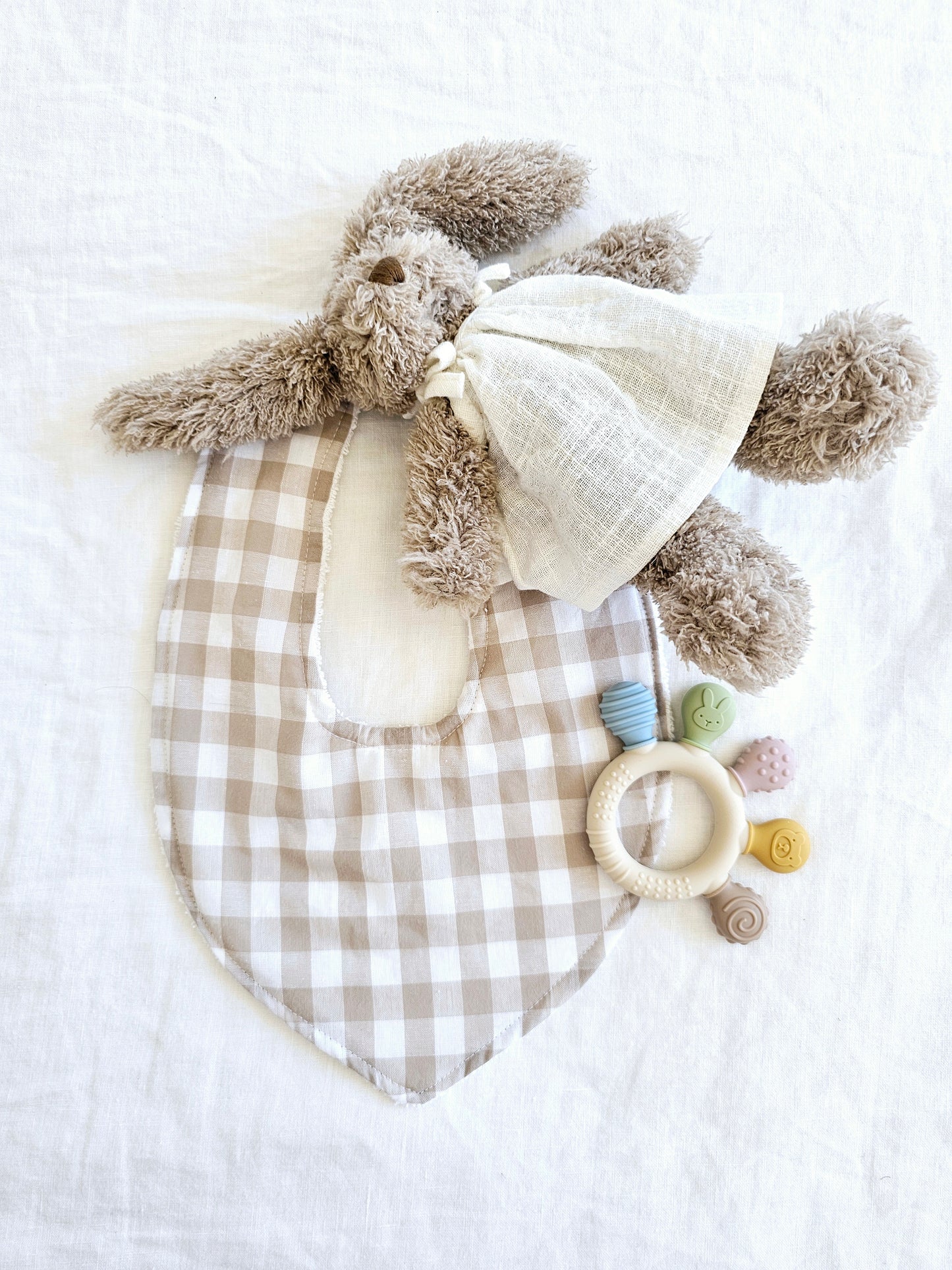 Beige Gingham Dribble Bib